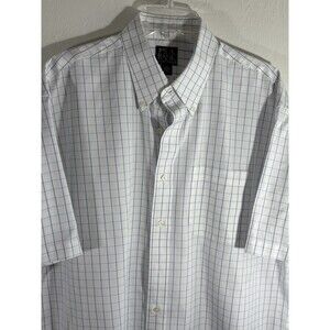 JOS.A.BANK Travelers Collection Men’s Large White Blue Plaid Cotton Button Down